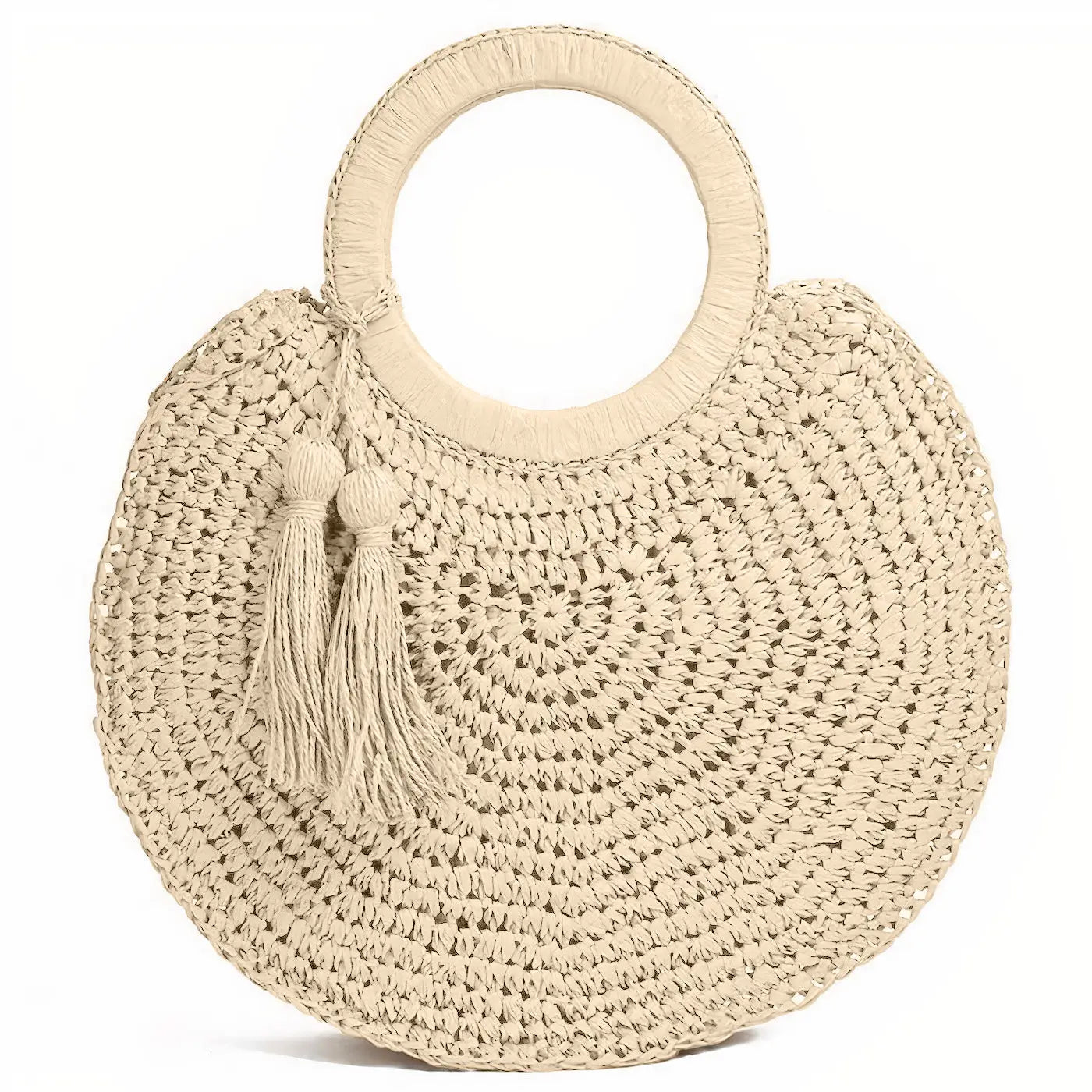 Sac Rond Paille de Plage à Pompon