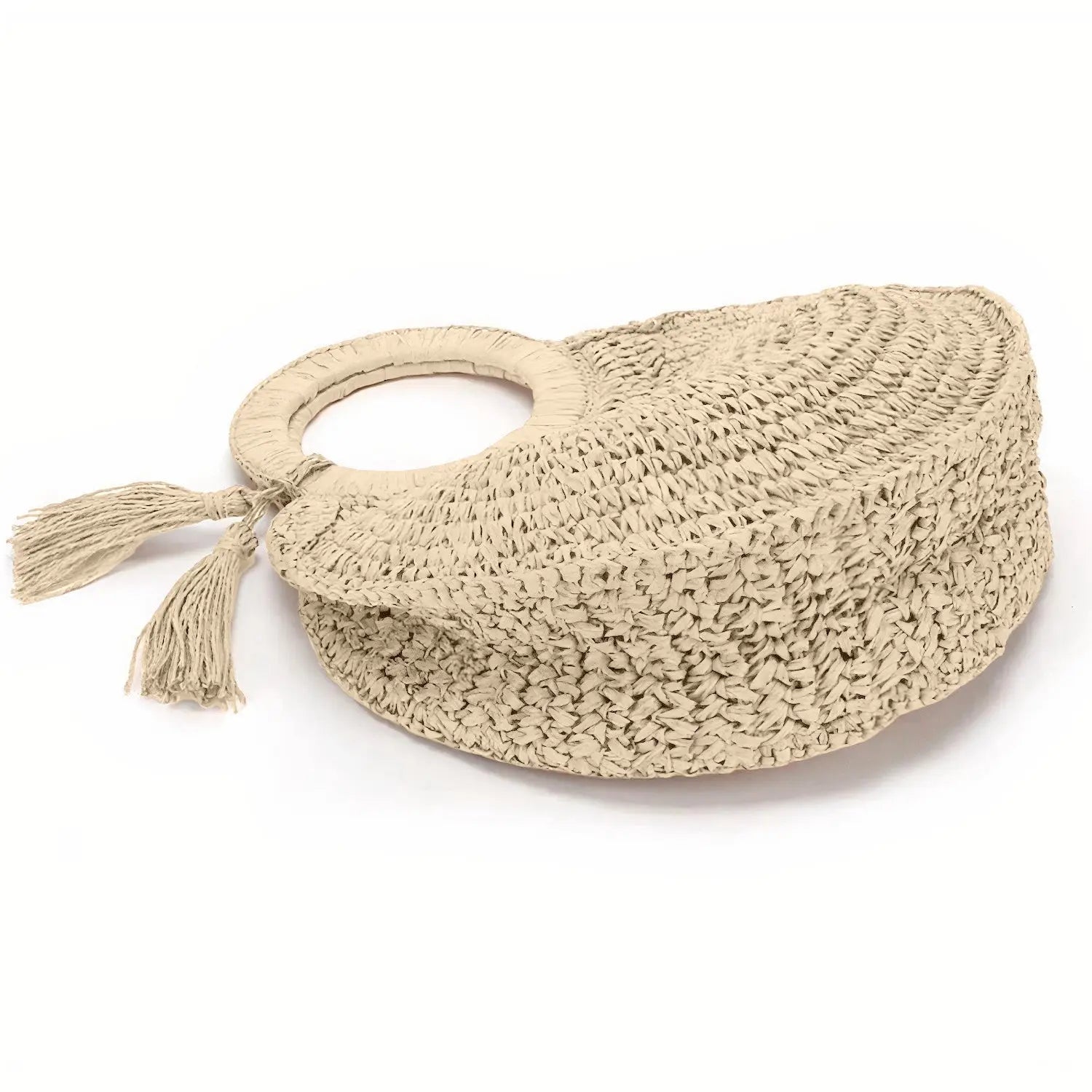 Sac Rond Paille de Plage à Pompon