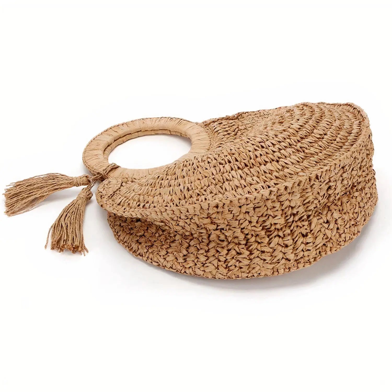 Sac Rond Paille de Plage avec Pompon