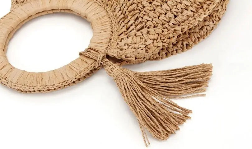 Sac Rond Paille de Plage avec Pompon
