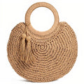 Sac Rond Paille de Plage avec Pompon