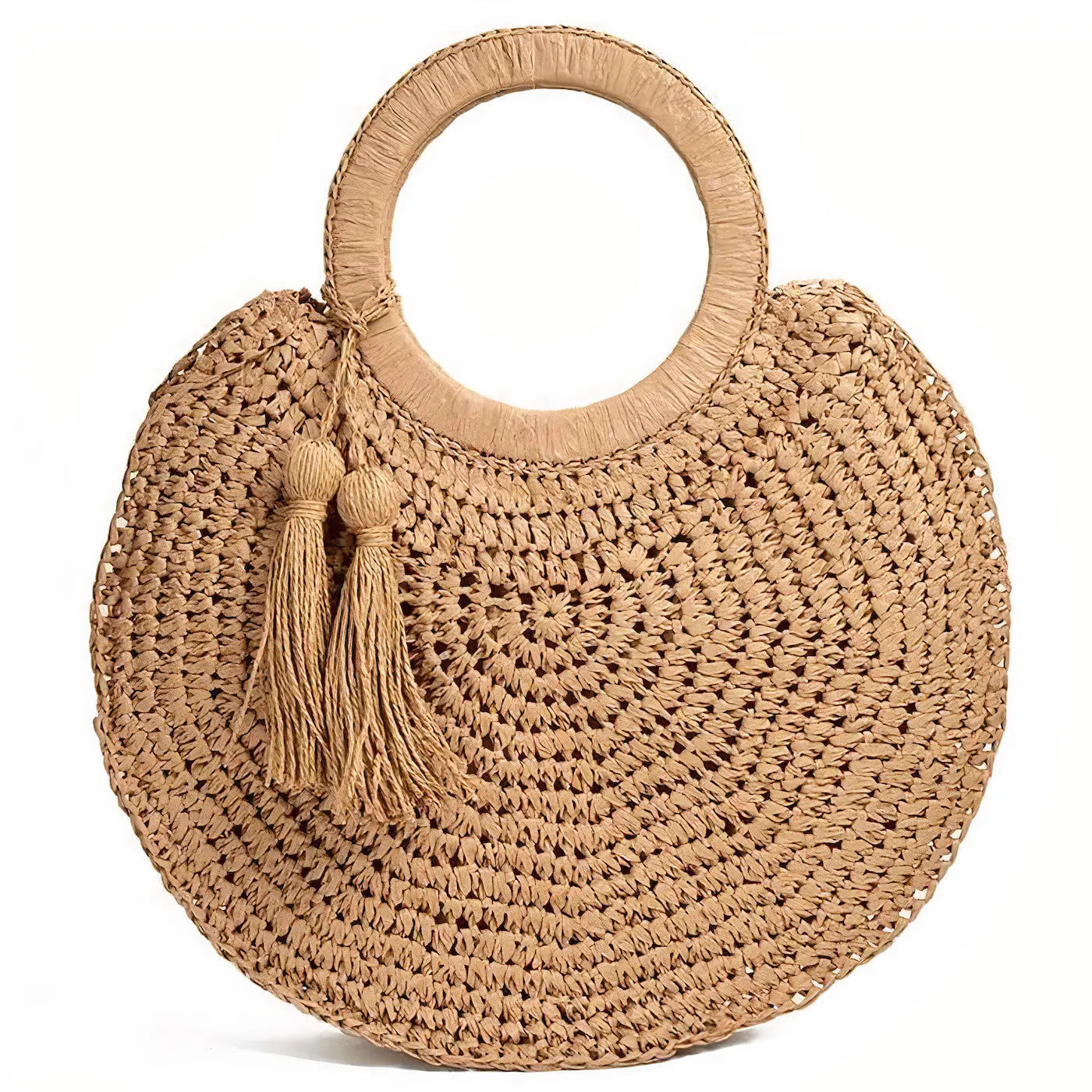 Sac Rond Paille de Plage avec Pompon