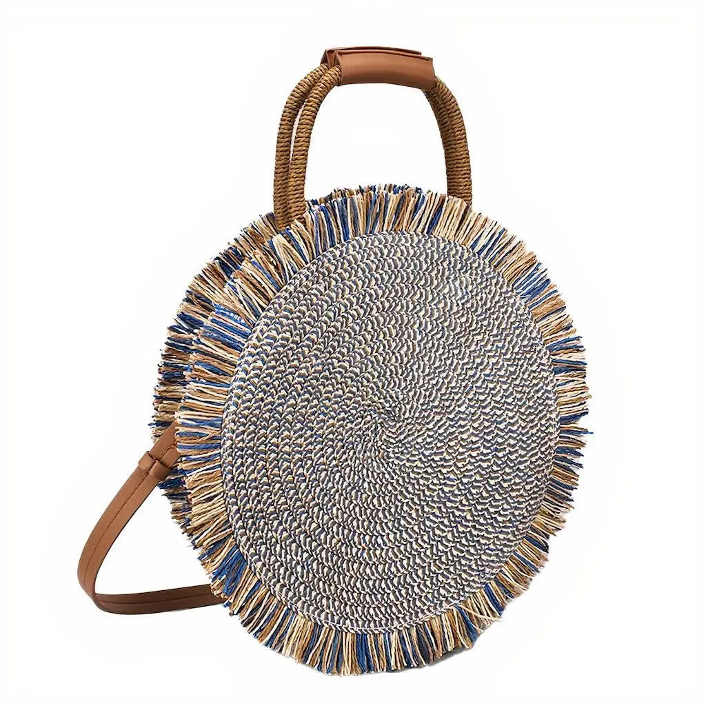Sac Rond Paille et Cuir