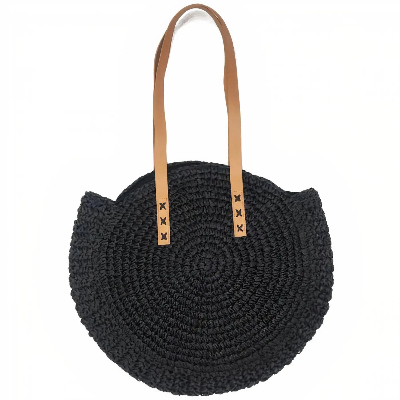 Sac Rond Paille Noir