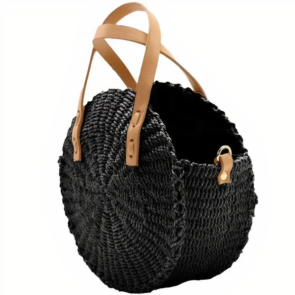 Sac Rond Paille Petit & Noir