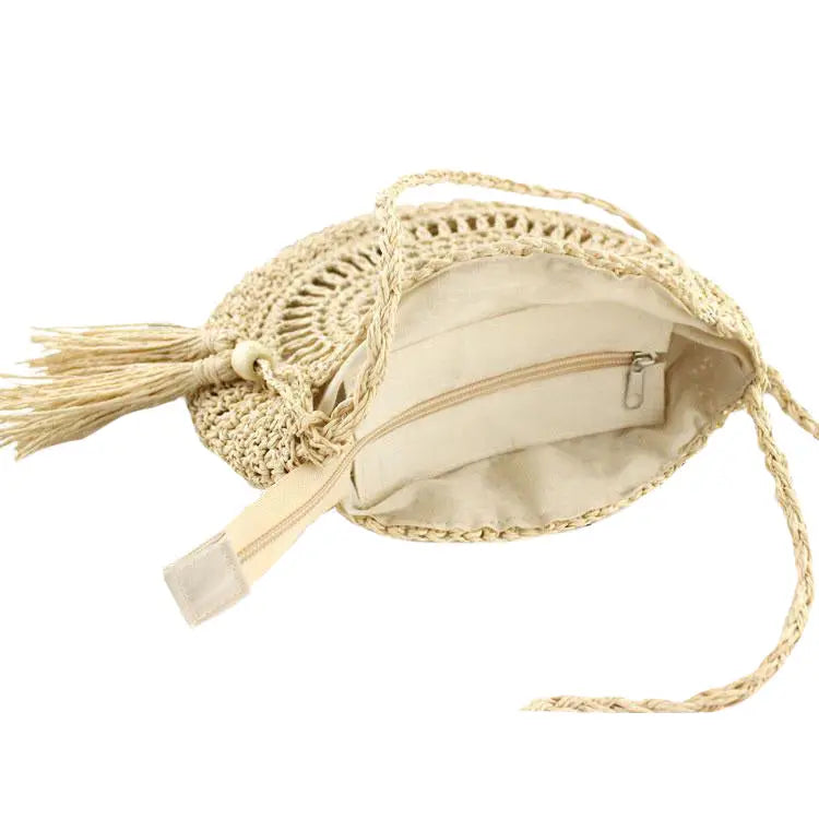 Sac Rond Paille Pompon