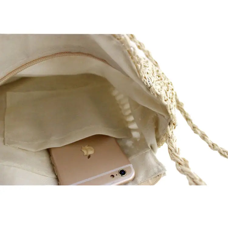 Sac Rond Paille Pompon