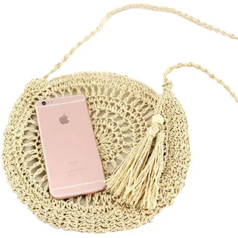 Sac Rond Paille Pompon