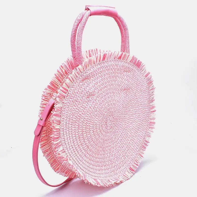 Sac Rond Paille Rose