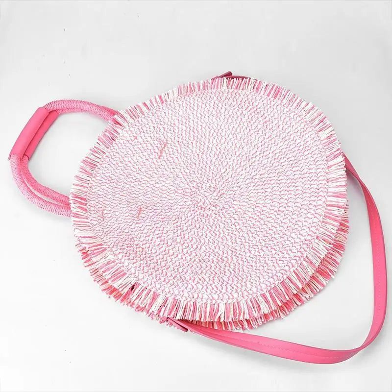 Sac Rond Paille Rose