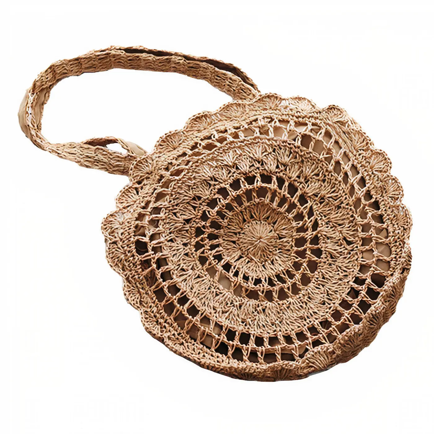 Sac Rond Paille Style Dentelle