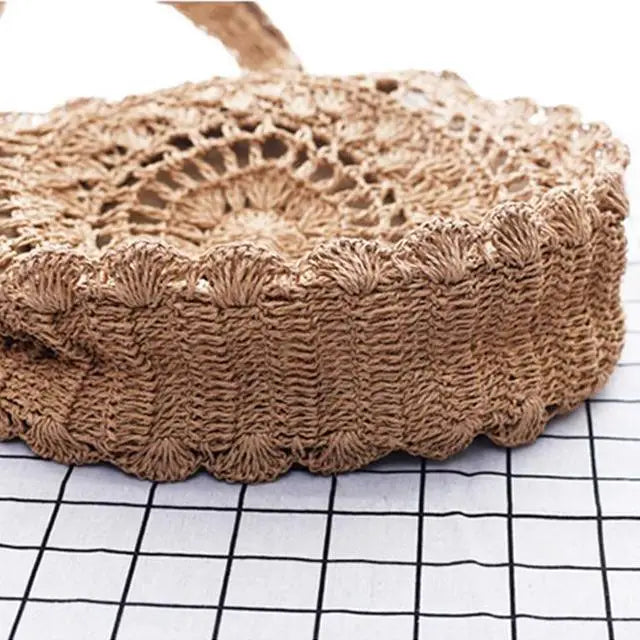 Sac Rond Paille Style Dentelle