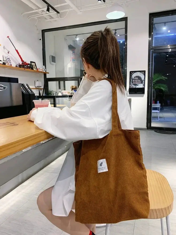 Tote Bag Velours Cotelé